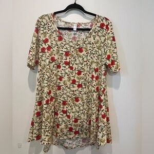 LuLaRoe Red and Green Floral Short Sleeve Top
